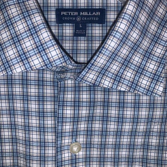 Men's Blue Checkered Petter Millar button down - Picture 2 of 4